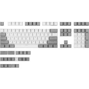 Happy Balls PBT Keycaps Backlit Cherry MX Keycap Set Doubleshot OEM Profile Translucent for US UK Layout 61 68 84 87 104 108 MX Switches Mechanical Keyboard (White Grey)