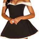 Kwunbwa Womens Sexy Off The Shoulder A Line Mini Dress Color Block Strapless Backless Elegant Formal Party Club Dresses (Black, M)