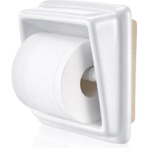 Recessed Ceramic Toilet Paper Holder White TP Bathroom Toilet Paper Holder 7 Inch Wall Mount Niche Recessed Tissue Box Roll Built in Bathroom Smooth Glazed Finish Easy to Install for Kitchen