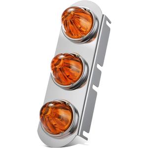 Partsam 1Pcs Radius-Style 14" Front Air Cleaner Light Bar with 3Pcs Glass Watermelon Lights, Stainless Steel Bracket, Compatible with Peterbilt Kenworth Freightliner Trucks, Amber Lens