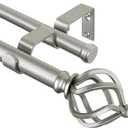 KAMANINA Double Curtain Rod 72 to 144 Inches(6-12 Feet), Dual Curtain Rods for Windows 66 to 120 Inches, 7/8 Inch Heavy Duty Drapery Rod with Twisted Cage Finials, Antique Silver