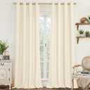 LAMIT 95 Inch Light Beige Linen Textured Curtains for Bedroom, Grommet Thermal Insulated Thick Curtains Light Filtering Panels for Living Room/Outdoor/French Door, Set of 2 Panels, W52 x L95