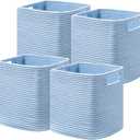 UBBCARE Storage Cubes 11 Inch, Cotton Rope Woven Baskets for Organizing, Cube Storage Bin for Baby Nursery, 4-Pack Square Toy Storage Baskets for Shelves Organizer, Closet, Kidsroom, Blue