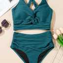 Herseas Women's Textured Bikini Sets Twist Front Top Swimsuits High Waisted Bathing Suits (Green, M)