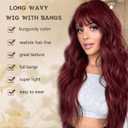 MINSEEYOO Burgundy Wig with Bangs for Women Long Burgundy Wavy Wigs 26 Inch Dark Red Wigs Natural Looking Heat Resistant Synthetic Wig for Daily Party Use