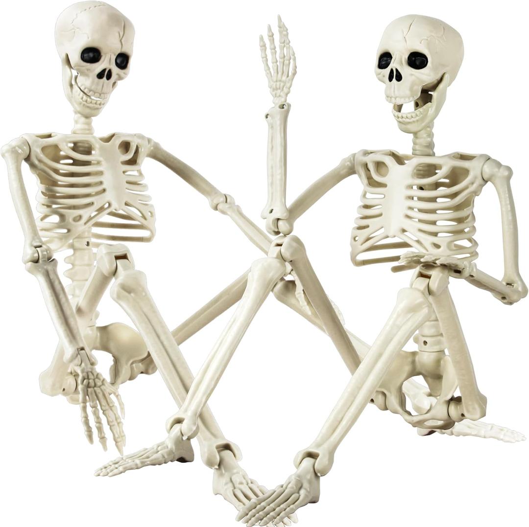 2 Pack 36" Halloween Skeleton, Full Body Posable Joints Poseable Plastic Skeletons Props for Halloween Party Spooky Decoration Yard Lawn Garden Patio Decor