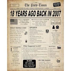 GIFTSFARM 18th Birthday Decorations for Boys and Girls, Back in 2007 Print, 18th Birthday Card, Vintage Party Poster Supplies Anniversary Centerpiece for Teens, 18 Birthday Decoration