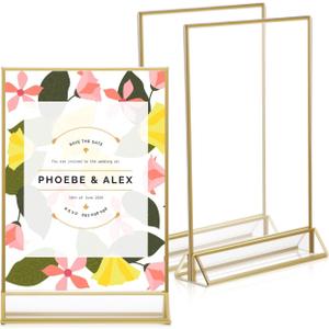 Lurrose 3pcs Acrylic Sign Holder: Gold Sign Holder 7.9x5.3 - Acrylic Frame - Menu Stand for Wedding Party Restaurants Hotels Office