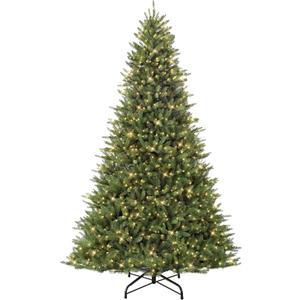 Puleo International 9ft Pre-Lit Full Fraser Fir Artificial Christmas Tree with 1000 Clear Lights, 3647 Realistic Dense Branch Tips, Easy Setup Artificial Trees with Sturdy Metal Stand