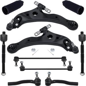 TUCAREST 10Pcs Suspension Kit Fit For 12-17 To-yota Camry, 13-18 Avalon, 2 Front Lower Control Arm w/Ball joint + Outer Inner Tie Rod + Sway Bar + Boots [# K621476 K621477 K750123 EV801497 ES800930]