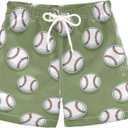Boys Swim Trunk Baseball Print Design Board Shorts Quick Dry Swimwear Shorts 6-14T