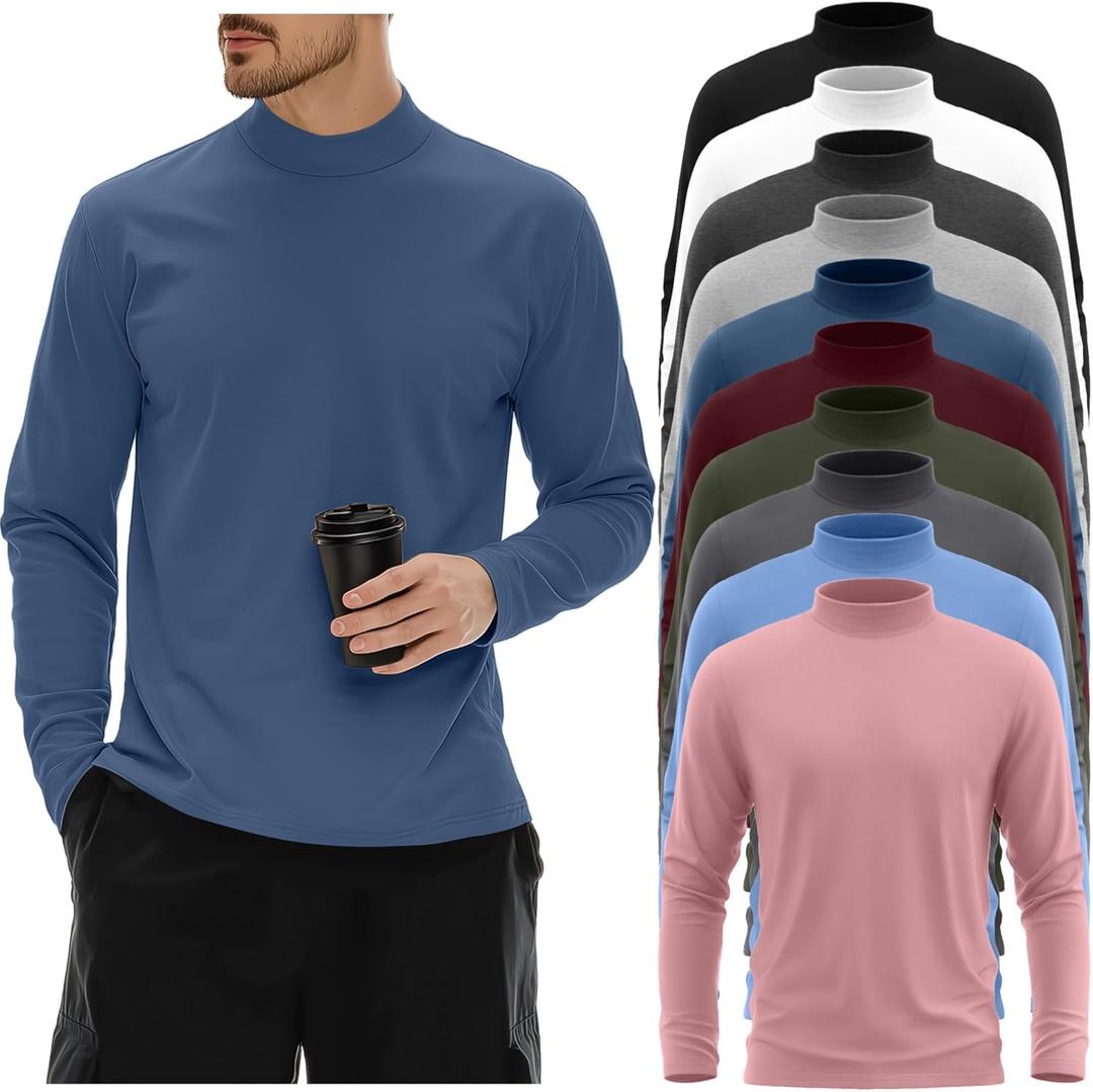 10 Pack Mens Big and Tall Mock Turtleneck Shirts Basic Tops Multipack (XXXL)