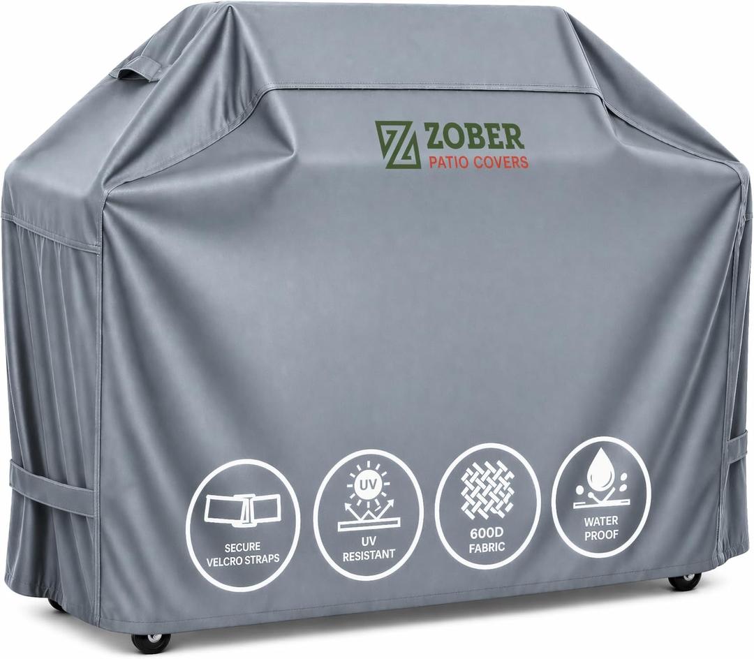 Zober BBQ Grill Cover - 44 Inch Waterproof Double Layered Fits Weber Gas Grill Cover Charbroil Grill & Smoker - Gas Grill Covers w/ Air Vents, Dual Handles - 600D Oxford Fabric, Gray