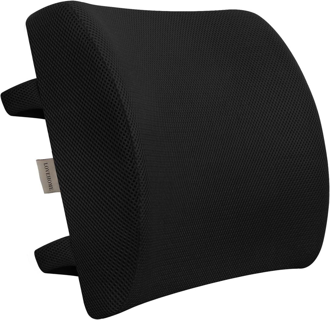 Lumbar Pillow for Chair and Car, Back Support for Office, Memory Foam Cushion with Mesh Cover - Black