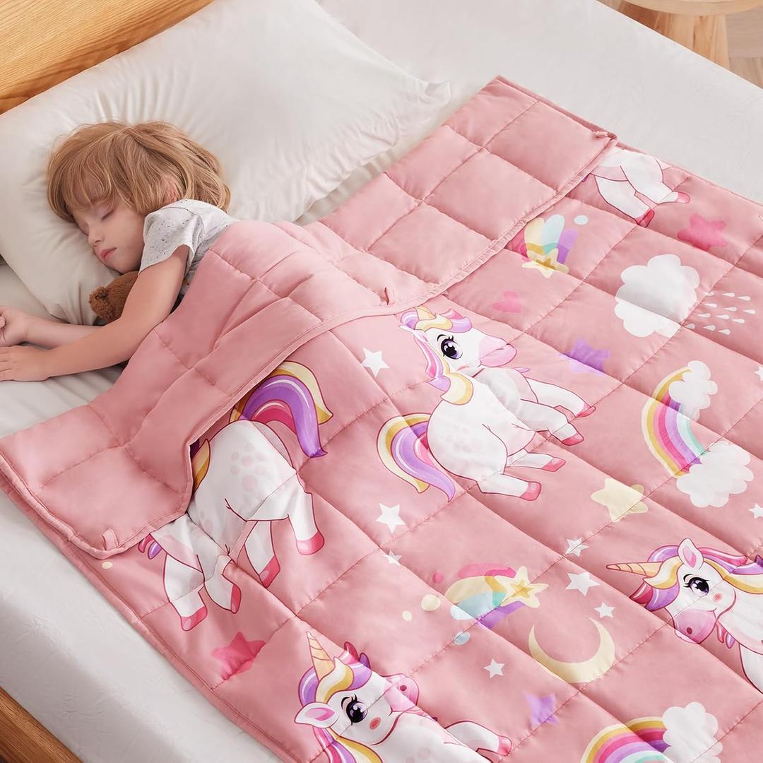 anfie Weighted Blanket Kids(48"x72" 10lbs) Weighted Blanket Cooling Blanket for Sleeping,Throw Size Breathable Blanket with Premium Glass Bead(Pink Unicorn)