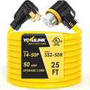 25 Feet 50 Amp RV/Generator Cord, UL Listed, 100% Copper Wire, NEMA 14-50P to SS2-50R Twist Lock, Newly Designed 90Grip Handle, 6/3+8/1 Gauge STW Wire (25 FT)