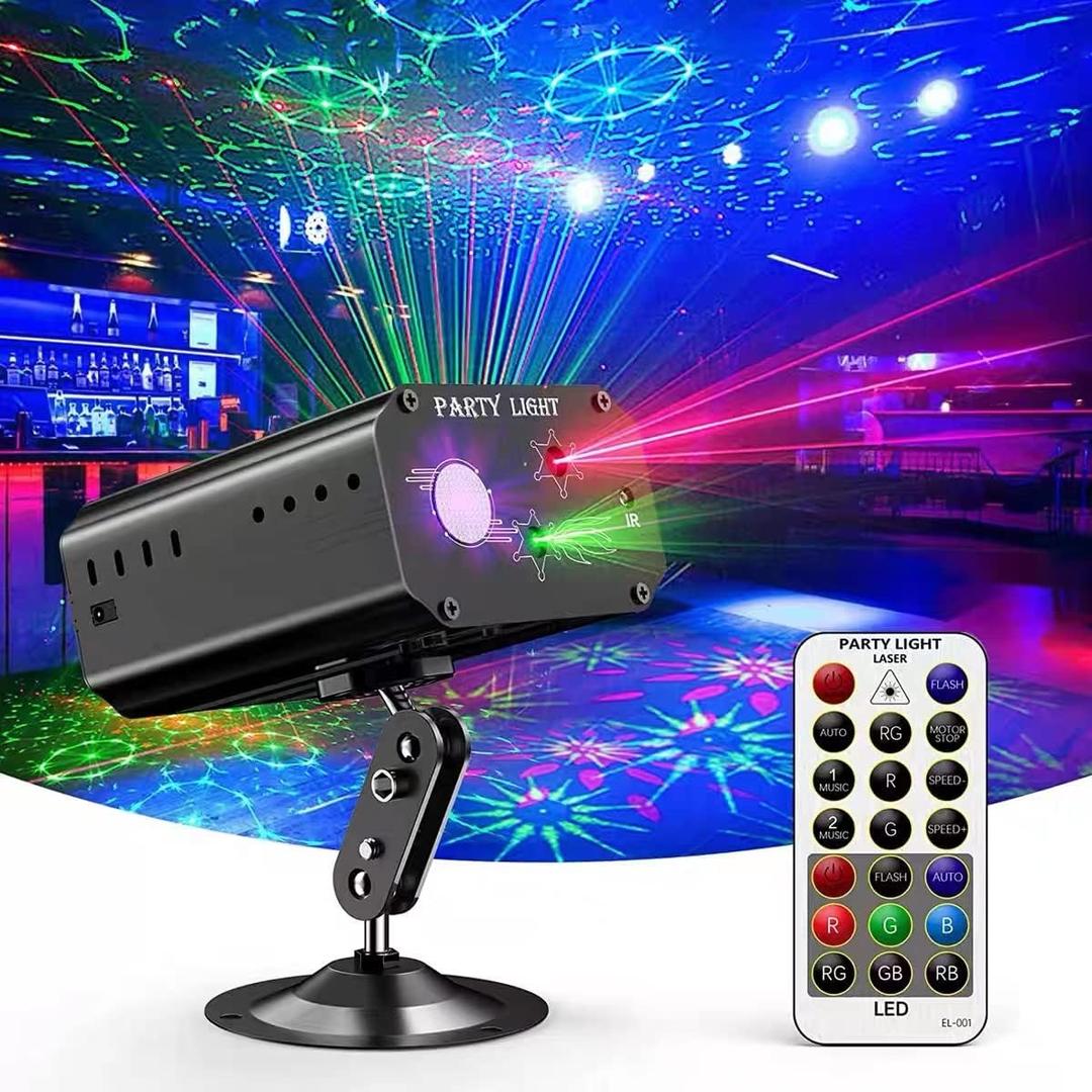 Party Lights Dj Disco Lights, Strobe Stage Light Sound Activated Laser Llights Projector with Remote Control for Parties Bar Birthday Wedding Holiday Event Live Show Xmas Decorations Lights (BLACK 01)