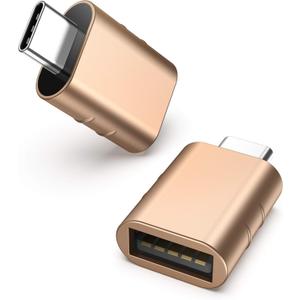 Syntech USB C to USB Adapter [2 Pack] USB C Male to USB3 Female Adapter Compatible with iPhone 17 Pro Max iMac iPad mini/Pro 2021 MacBook Pro Air 2024 and Other Type C Devices, Gold
