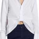 SUNNOW Women's Long Sleeve Shirt with Asymmetrical Hem Casual Loose Fit Blouse Stylish Irregular Hemline Tops for Women (White, XL)