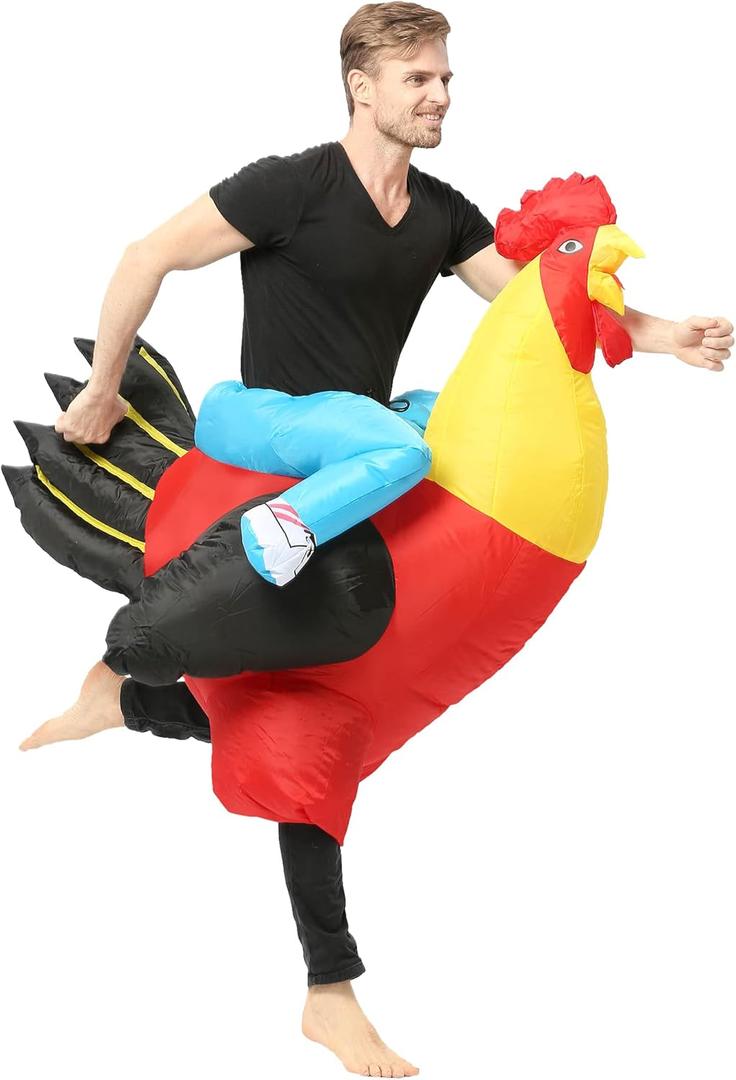 Ride on Rooster Inflatable Costume Adult Funny Blow Up Chicken Suit for Halloween Party