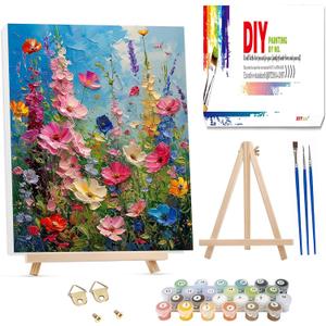 Hutarosl Flowers Paint by Numbers with Frame for Adults - with Wooden Easel,Adult Paint by Number,Flowers Canvas Paint by Numbers for Adults,Gifts and Home Decor 12x16inch