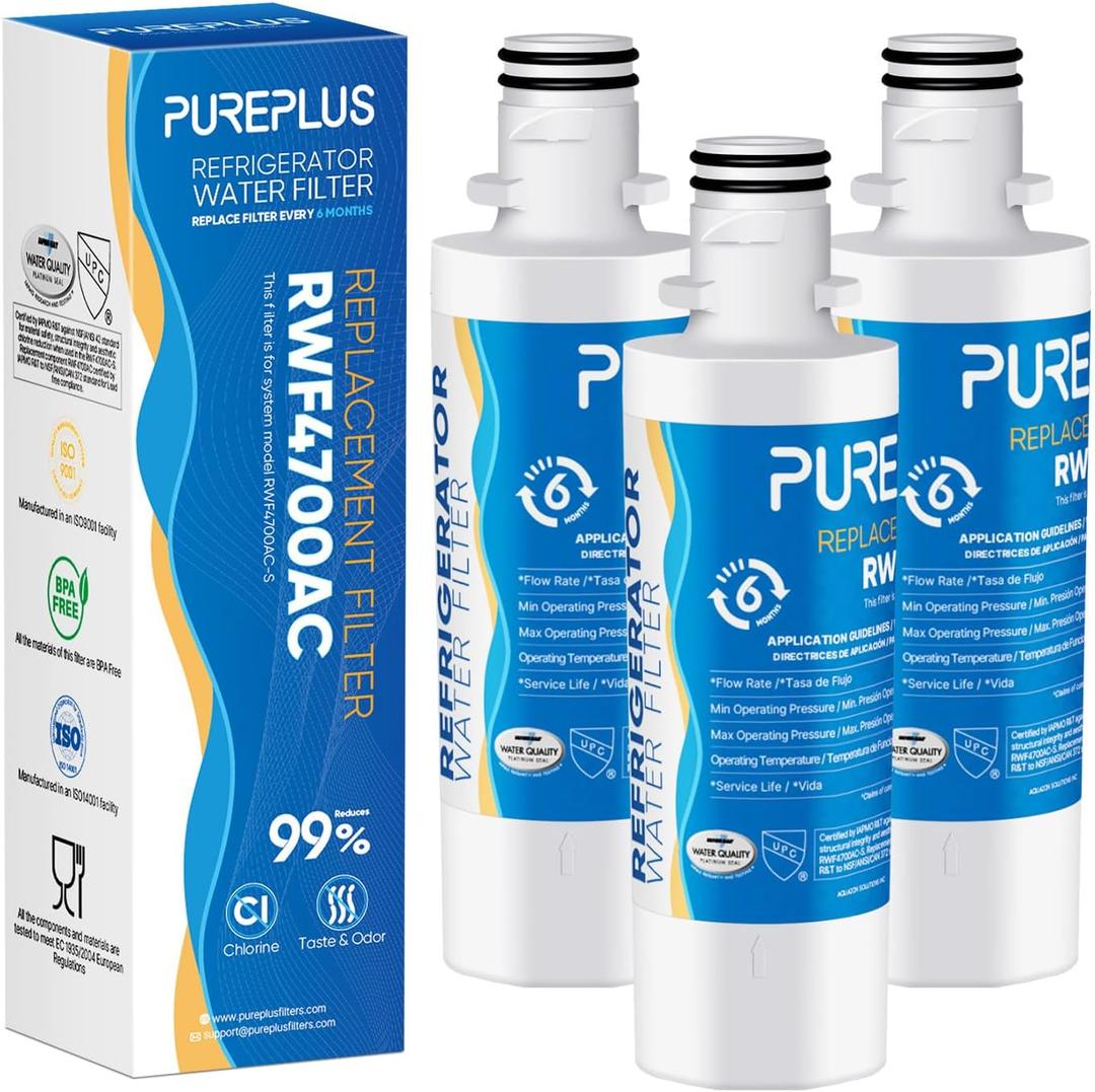 PUREPLUS ADQ747935 Replacement for LG LT1000P, Kenmore 9980, LT1000, LT1000PC, MDJ64844601, ADQ74793501, ADQ74793502, LMXS28626S, LMXS30796S, Refrigerator Water Filter, Model: RWF4700AC, 3Pack, Activated Carbon