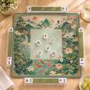 Chinoiserie Crane and Koi American Mahjong Mat for Table, 31.5 x 31.5 Inch