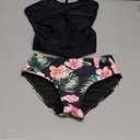 Girls Swimsuits Size 8-10 Two Piece Bathing Suit for Girls Halterneck Lace-up Criss Cross Ruched Tropical Print Slimming Tankini Girl Swimwear Black  9-10Y