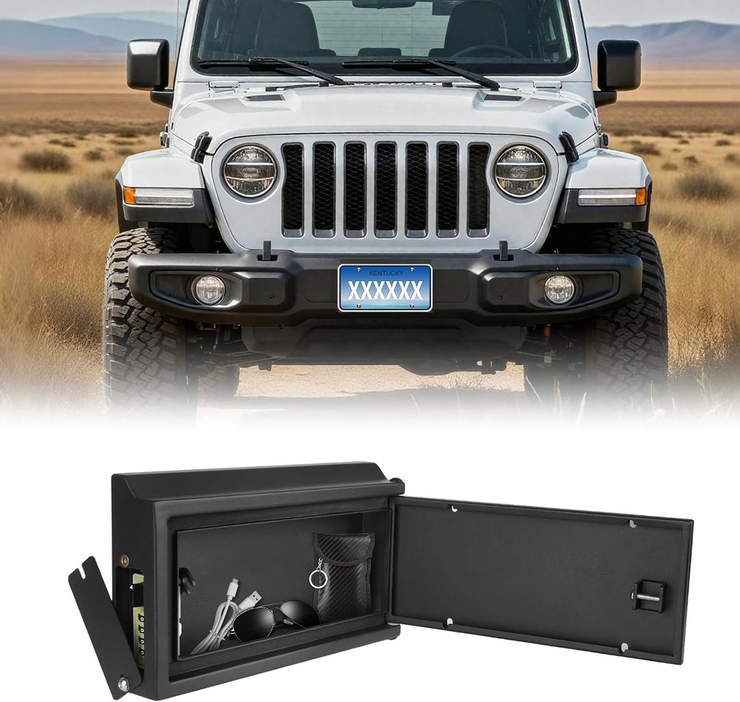 Car License Plate Frames Universal Rear Front License Plate Bracket Cover Hidden Safe Lock Box with Combination Lock for SUVs, Trucks, Vans