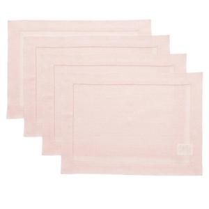 Solino Home Linen Placemats Set of 4 - Classic Hemstitch Pink Placemats 14 x 19 Inch - 100% Pure Linen Table Mats for Mothers Day, Spring, Easter