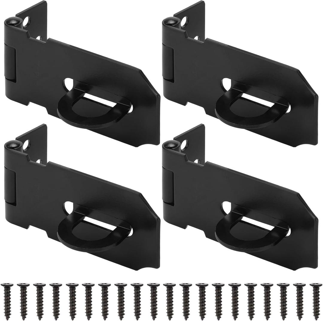 3 Inch Door Lock Hasp Latch, Security Packlock Clasp Hasp Lock Latch, Stainless Steel Gate Lock Hasp for Outdoor Fence Gate,Barn Door, Cabinet, Drawer, Brushed Finish with Screws, 4 Pack