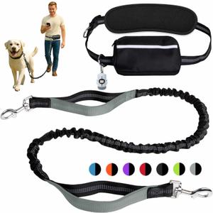 Hands-Free Dog Leash for Dogs up to 130 lbs  Heavy-Duty, Shock-Absorbing Bungee Leash with Zipper Pouch, Dual Padded Handles & Adjustable Waist Belt for Running & Walking  Cool Gray