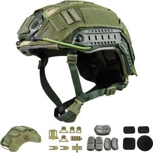 TacSnake Tactical Airsoft Paintball Fast Helmet with Helmet Cover, PJ Type Tactical Multifunctional Protective NVG Mount (Medium, Olive Drab)