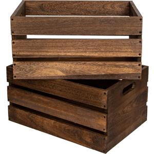 2 x 20" L Oversize Wooden Crates For Storage, Wood Milk Crates Of Farmhouse Vintage Brown ,Vinyl Record Storage Crates,Extra Large Size Rustic Decration Wood Storage Crates (Vintage Brown)