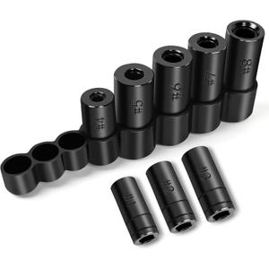 70500 Tap Socket Set, 8-Piece 1/4" & 3/8" Drive Taps Sockets Adapter for Socket Wrench Set Use, Fits All MCTI Taps Thru 1/2 & 1/8" NPT Tap