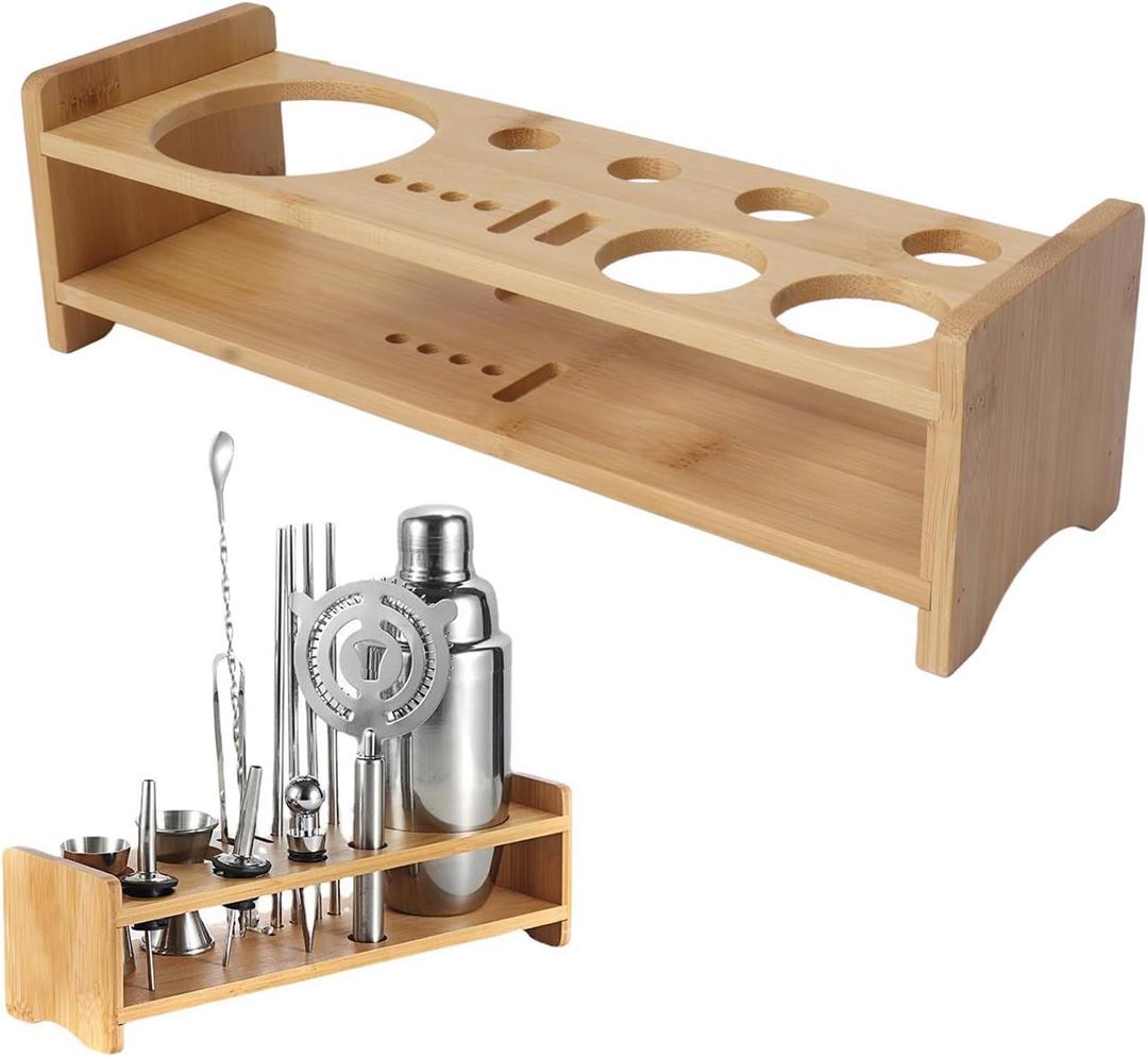 Bartender Kit Stand, Large Capacity Space Saving Bamboo Wood Bartending Tool Storage Holder for Bar Home(29cmx9.5cmx8cm)