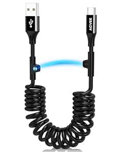 AGVEE 1.5ft Coiled Short USB to USB-C Charging Cable [USB-IF Certified] 3A Fast Charger Cord in Car for iPhone 17/ 16/ 15 CarPlay, Galaxy S25 S24 S23 S22 S21 S10 S9 S8, Google Pixel, Black