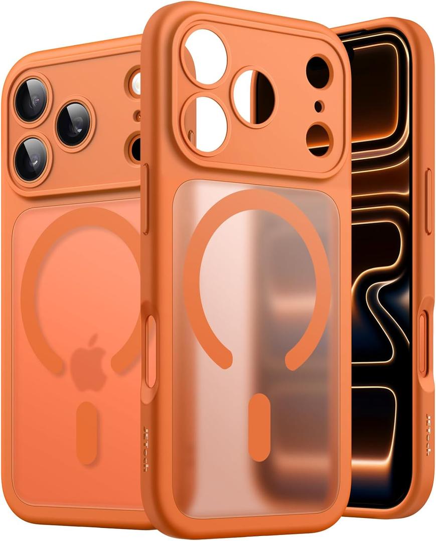 JETech Magnetic Case for iPhone 17 Pro 6.3-Inch Compatible with MagSafe, Camera Lens Full Protection, Translucent Matte Back Slim Minimalist Shockproof Phone Cover (Orange)