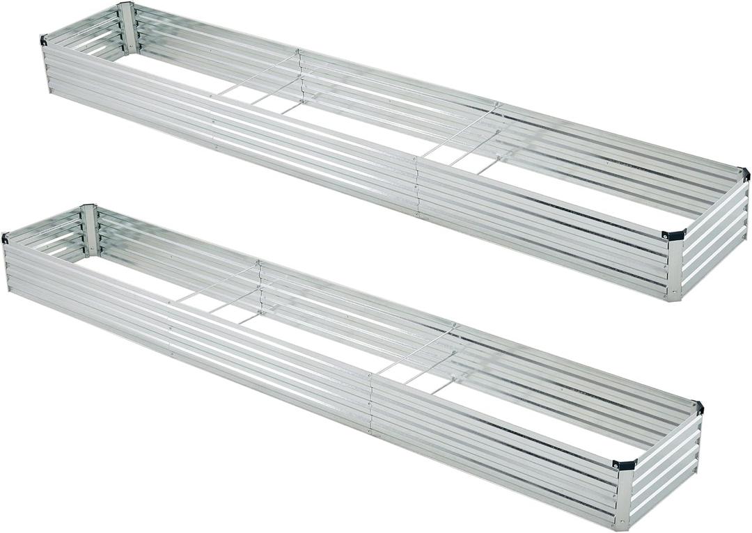 Foxlang 12x2x1ft(2 Pack) Galvanized Raised Garden Bed,Outdoor Planter Box Metal Patio Kit Planting Bed for Vegetables Flowers Herb,Silver