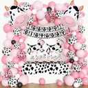 Amandir 115PCS Pink Cow Party Decorations - Balloon Garland Arch Kit with Cow Print Balloons, Happy Birthday Banner, Cake Topper for Girl Baby Shower, Farm Animals Themed Birthday Party Supplies