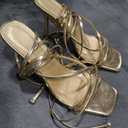 LISHAN Women's Stiletto High Heels Strappy Lace Up Sandals (8, Gold)