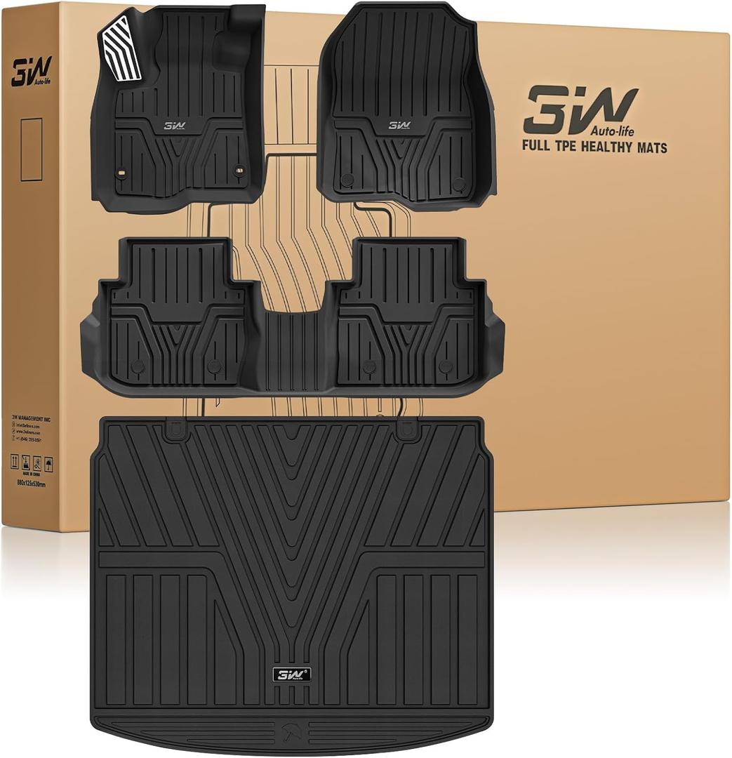 3W Floor Mats & Cargo Liner Fit for Honda CR-V 2023-2026 (Include Hybrid) | Fit for (Upper Positon) Trunk Unscented All-Weather TPE Heavy-Duty Car Mats Stain Prevention Easy to Clean