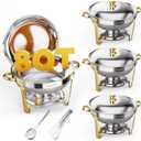 Chafing Dishes for Buffet 4 Pack,8QT Food Warmers for Parties Buffet, Christmas Gatherings [Elegant Gold and Silver Colors] Stainless Steel Round Chafing Dish Buffet Set,Buffet Servers and Warmers (13.5"L x 13.5"W x 9"H)