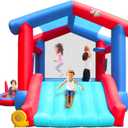 Inflatable Bounce House, Bouncy Castle with Blower for 4 Kids, 143 x 142 x 99 inch, 7 in 1 Jumping Bouncing House with Slide, Ball Pit, Basketball