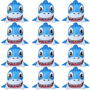 Shellwei 12 Pcs Cute Shark Drawstring Bag Summer Pool Party Favor 10 x 12 Inch Drawstring Backpack Goodie Shark Theme Birthday Party Supplies Storage Gift Bags for Kids Boys Girls, Blue