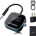 SOOMFON Airplane Bluetooth 5.3 Transmitter for 2 Airpods or Headphones 2-in-1 Airplane Bluetooth Adapter Receiver with LCD Display 3.5mm for Plane Flying Gym Car Home Stereo System