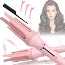 Automatic Curling Iron, Hair Curler Automatic Rotating, 1.25Inch Auto Rotating Curling Iron with 3 Temp& LCD Display,Ceramic Hair Curler Fast Heating Up Anti-Stuck Auto Shut-Off Dual Voltage (Pink)