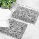 Yimobra Bathroom Rugs Sets 2 Piece, Soft Absorbent Bath Mat and U-Shaped Toilet Rug with Non Slip Backing, Luxury Shaggy Bath Mats for Bathroom, Machine Washable, 24"x17"+24"x20", Light Grey
