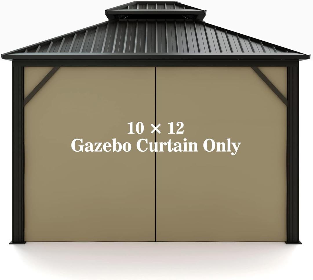 Gazebo Universal Replacement Privacy Curtain  Hugline 10' x 12' Gazebo Side Wall Outdoor Privacy Panel with Zipper (Khaki)