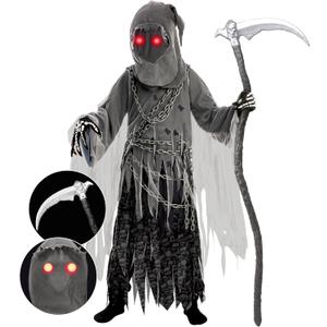 Spooktacular Creations Child Unisex Grim Reaper Costume, Halloween Costume with Glowing Red Eyes for Kids Trick-or-Treating, XL(12-14yr)
